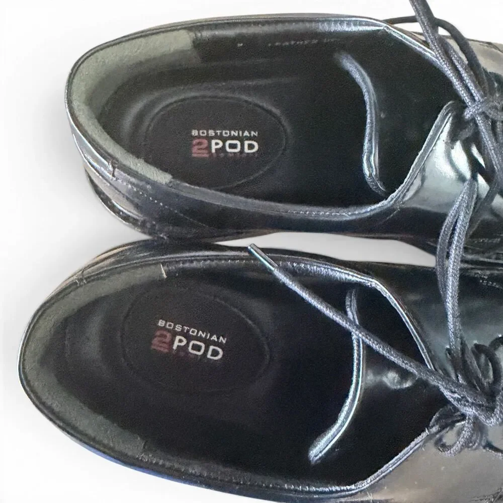 Bostonian 2POD Mens 9M Black Leather Apron Toe Derby Dress Shoes Comfort